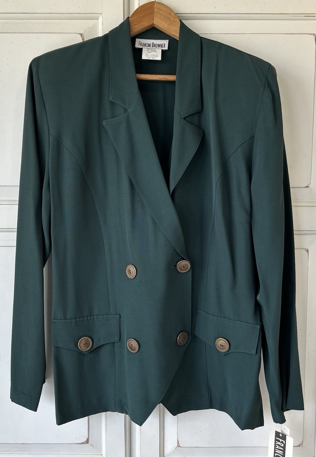 NWT VTG 1980s/90s FRANCINE BROWNER Green Double Breasted Shoulder Pads Jacket