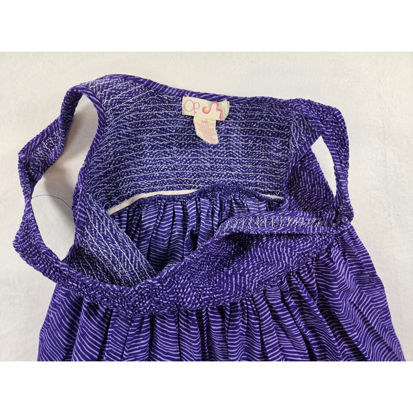 Ocean Pacific Women Purple Potion Smocked Mini Sun Dress SZ 11 / 13 Baby Doll