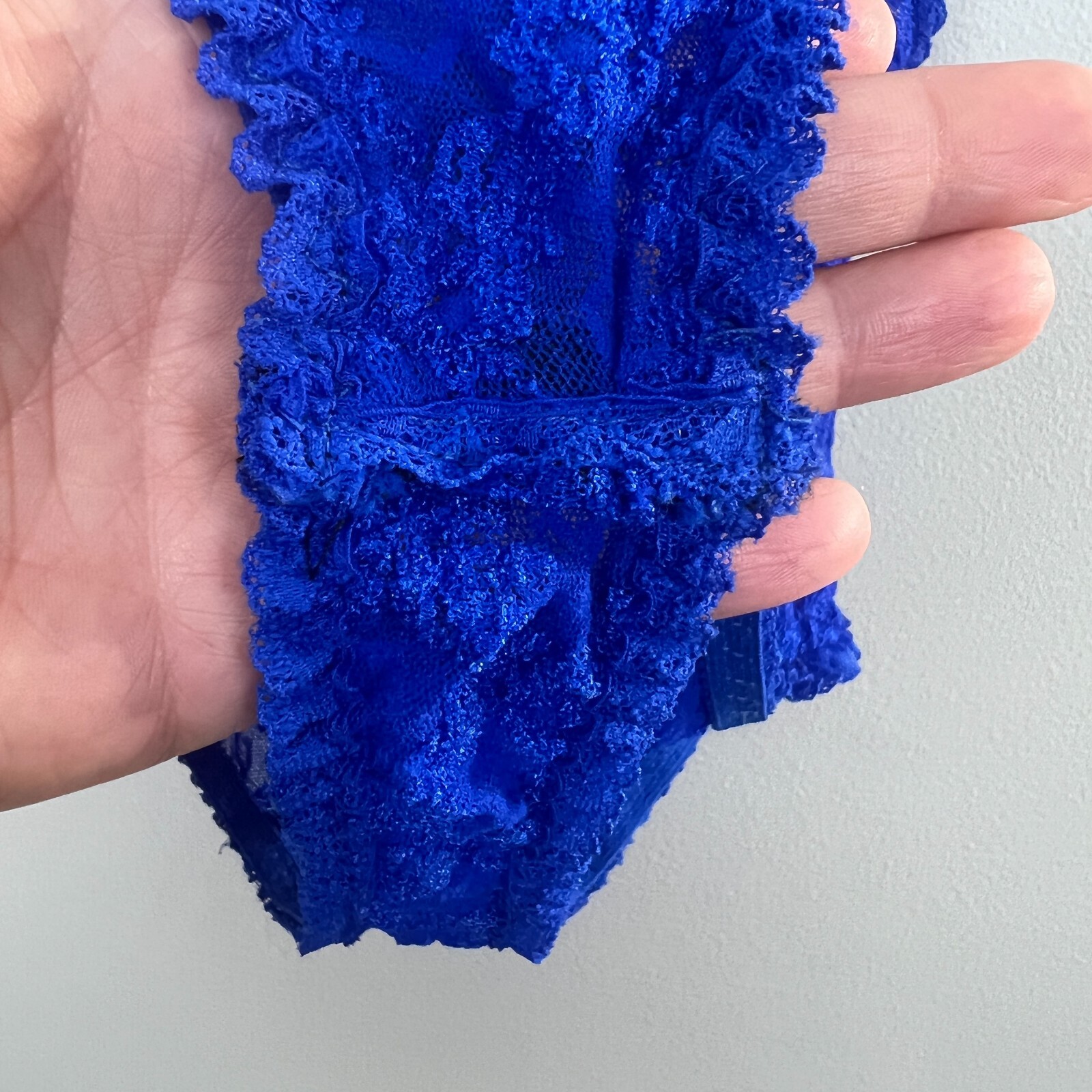 Andrea Kristoff Escante Lace Teddy M Blue Halter Cutout Sexy One Piece Vintage