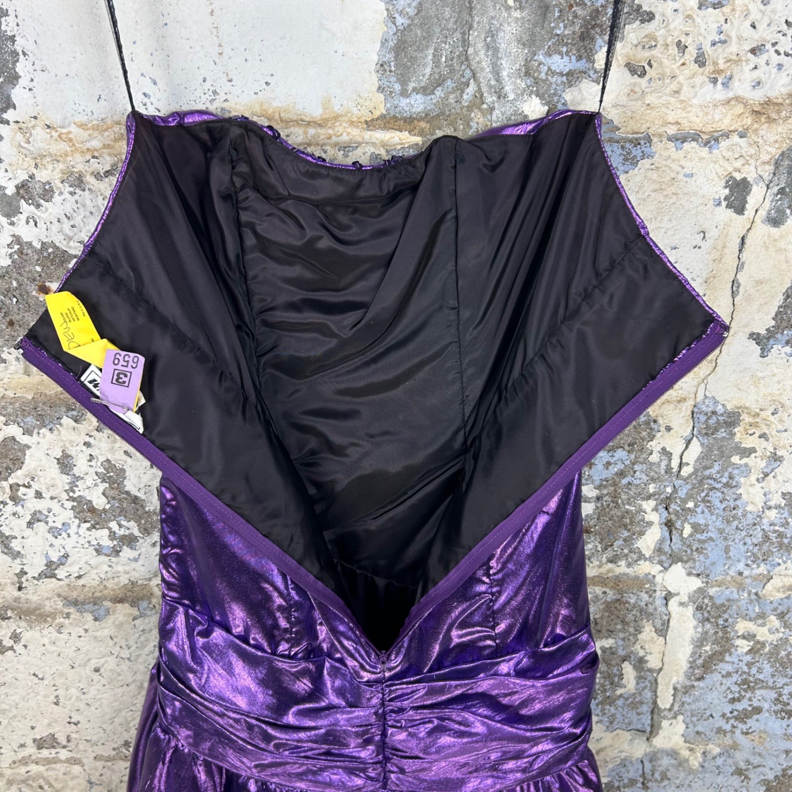 Vintage 80’s Zum Zum Party Dress Purple Metallic Ruched Sequin Prom 9/10