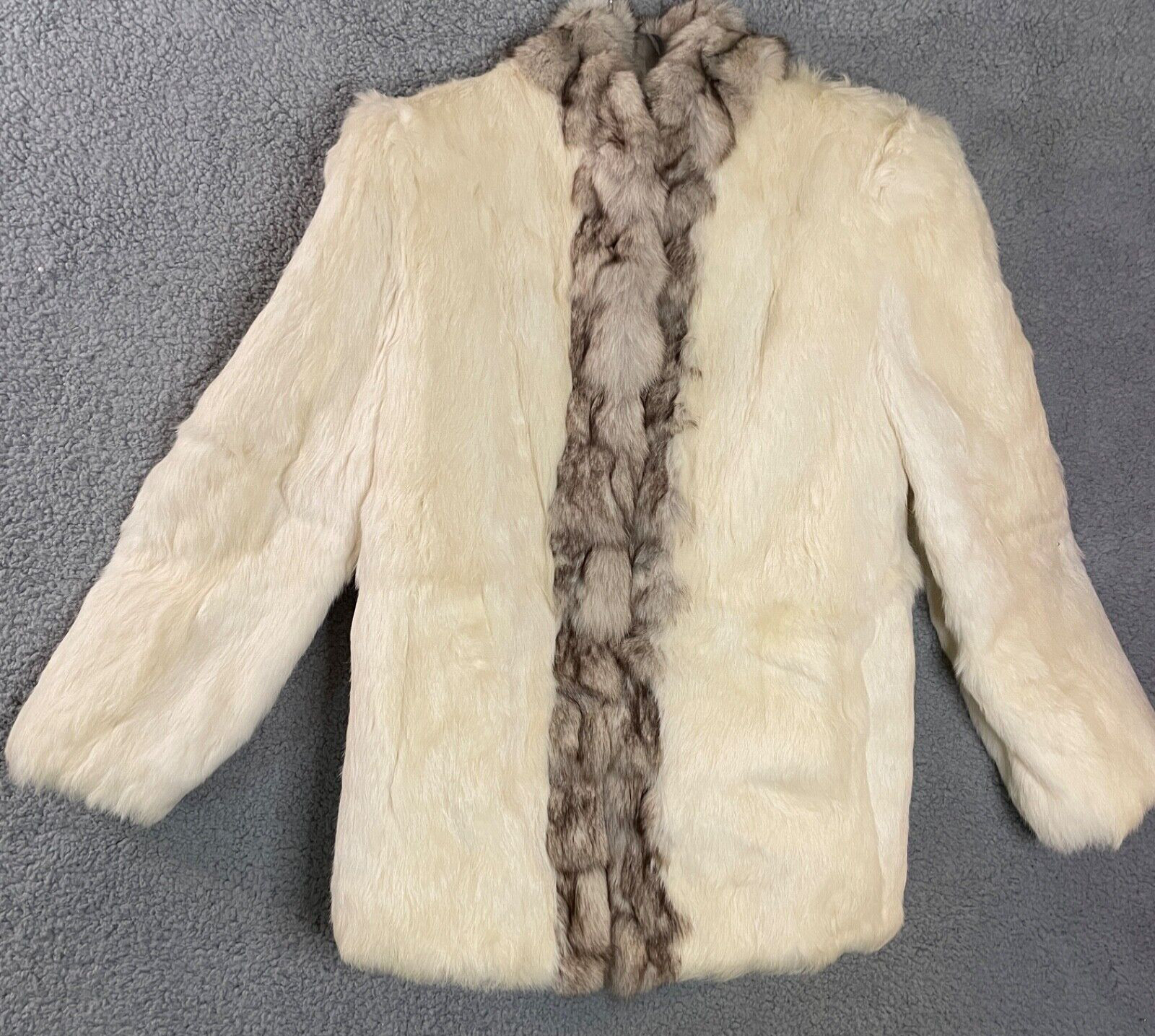 VTG White Rabbit Fur Jacket Womens M Coat Natural Trim Collar Puff Sleeve Bridal
