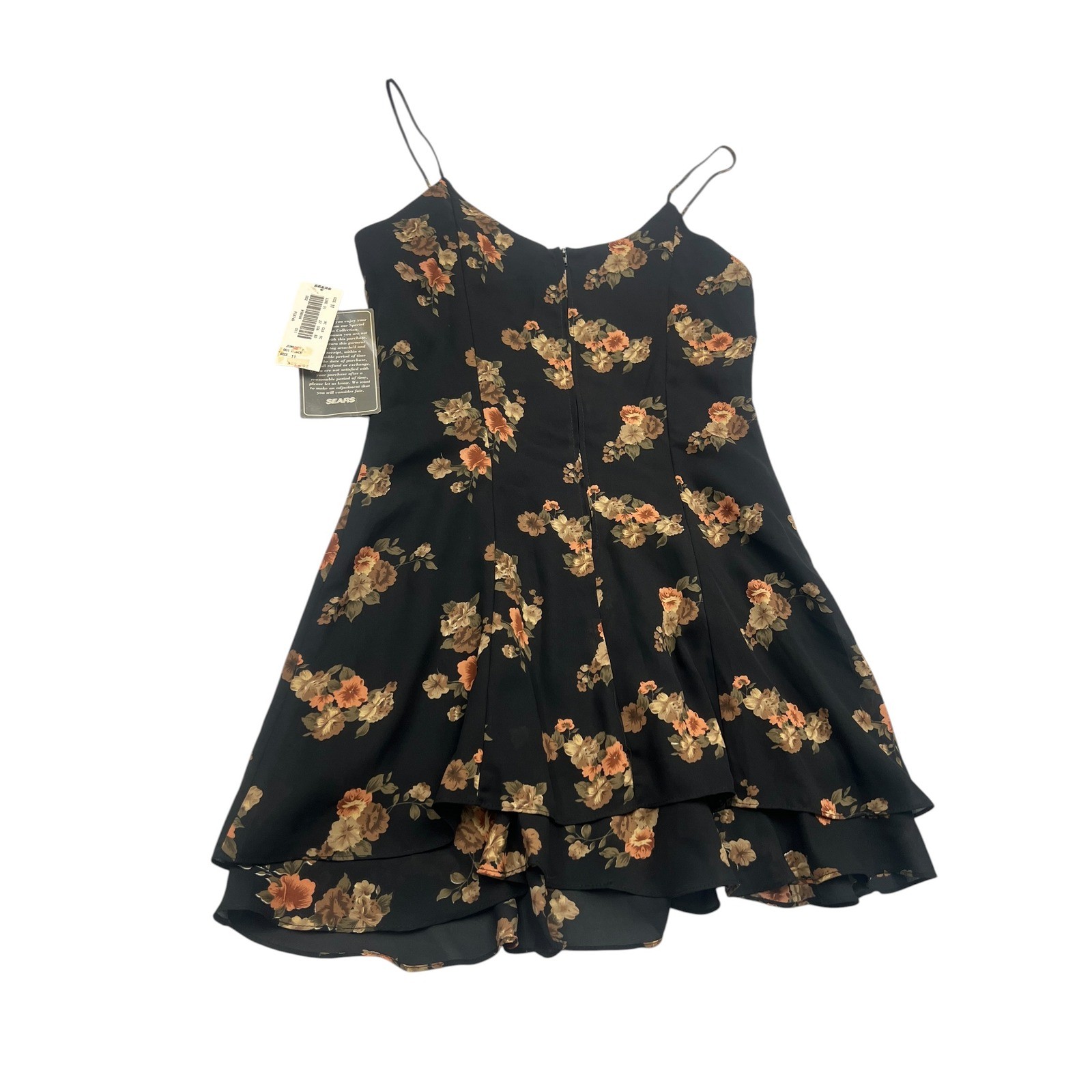 Vintage 90s Sears Floral Dress NWT Black Rose Print Layered Hem Mini Juniors 11