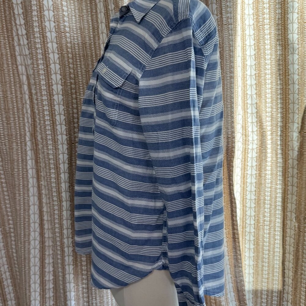 Chaps Denim Blue & White Striped Pullover Blouse | Size M