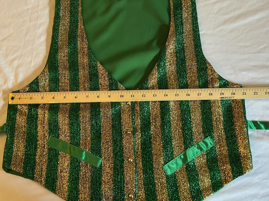 PAKWEST Vintage EUC Size Large Sparkly Green/Gold Striped Button Vest Waistcoat