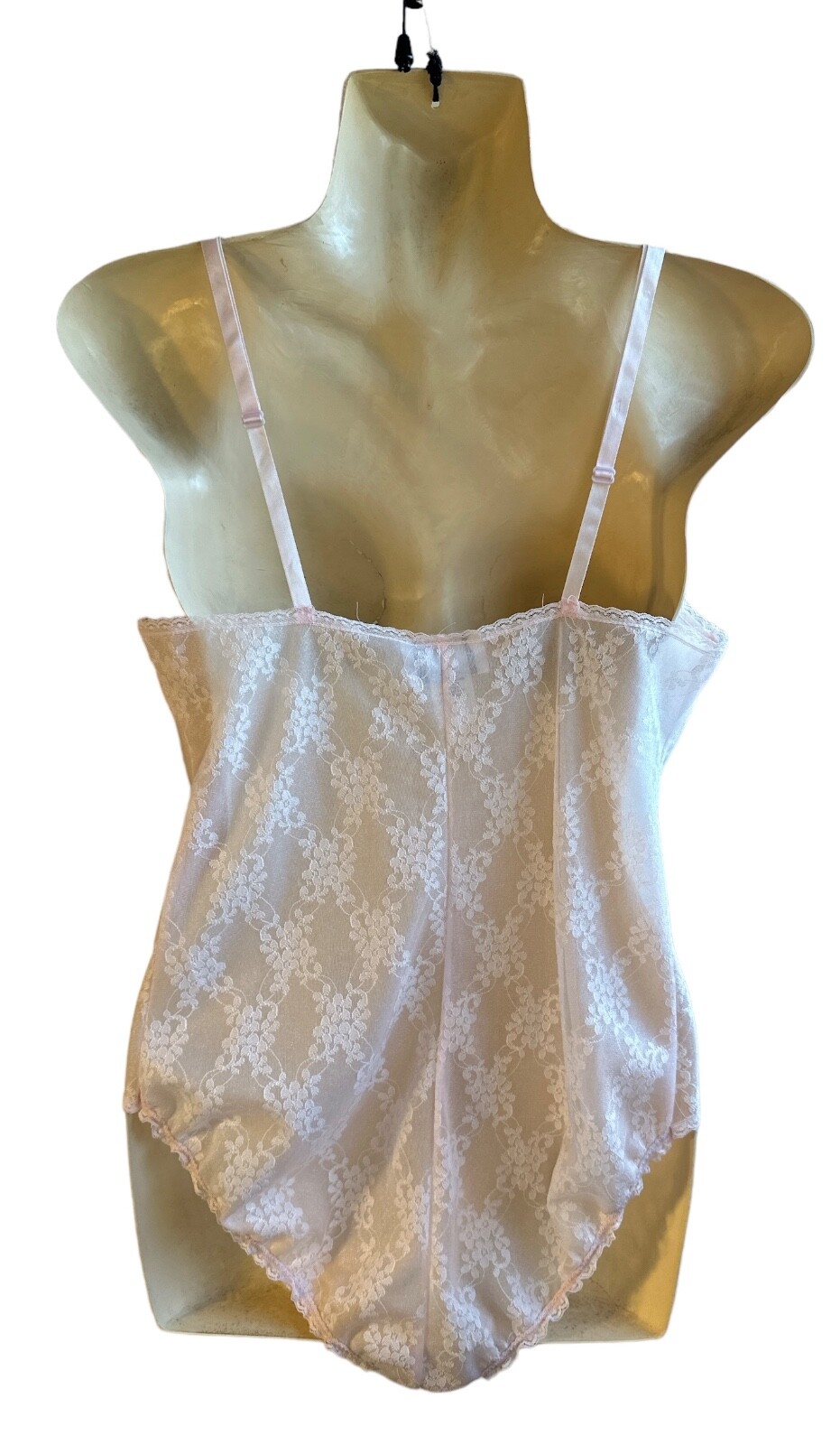 Women’s 2pc Vintage Samye Teddy Lingerie Sheer Soft Floral Lace and Robe Size Sm