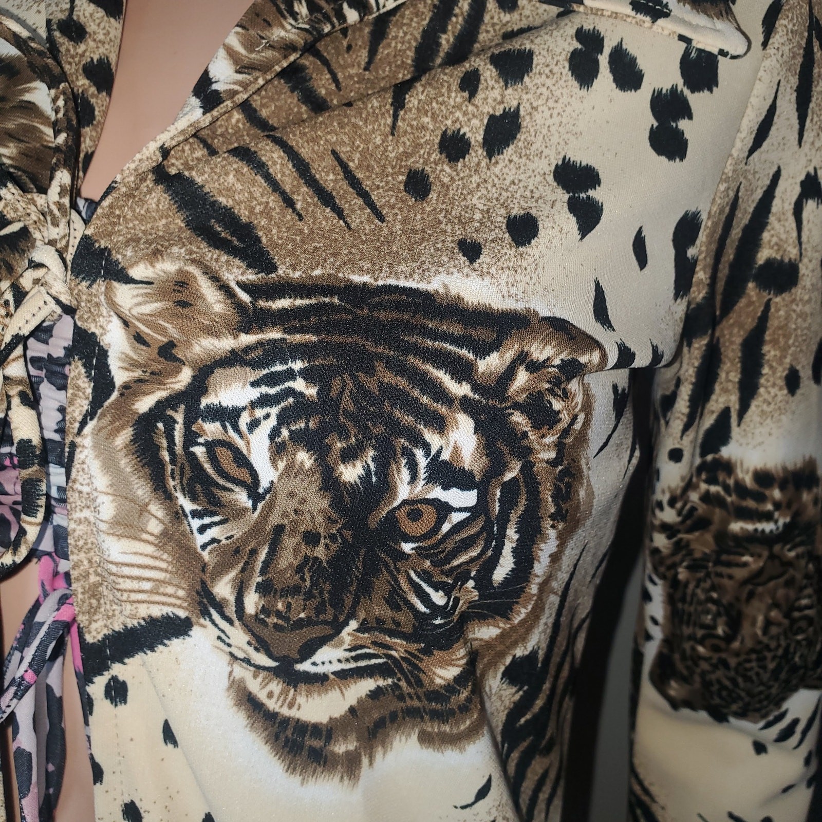 Rave Vintage Y2K Tiger Lion Print Tie Front Top Women’s S Animal Print