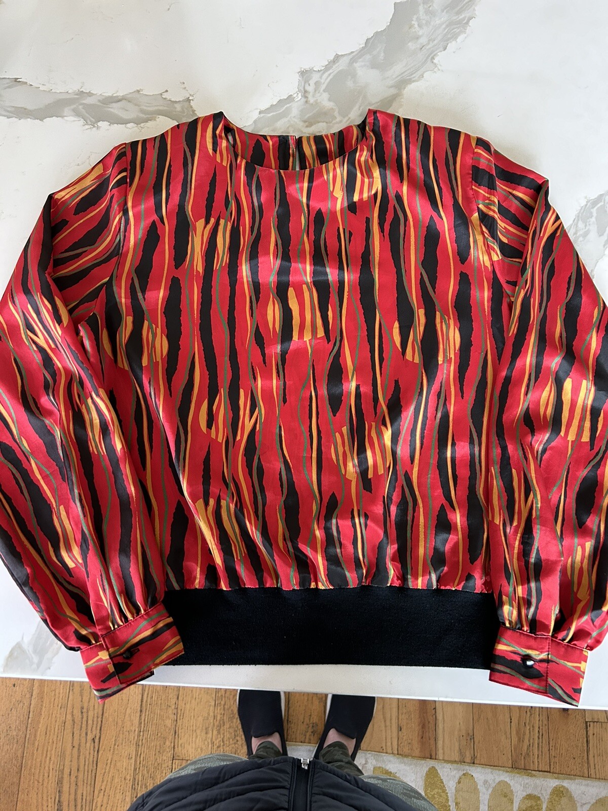 Vintage Susan Hutton 70s Vibe Blouse Red, Yellow And Black Lines Size 10