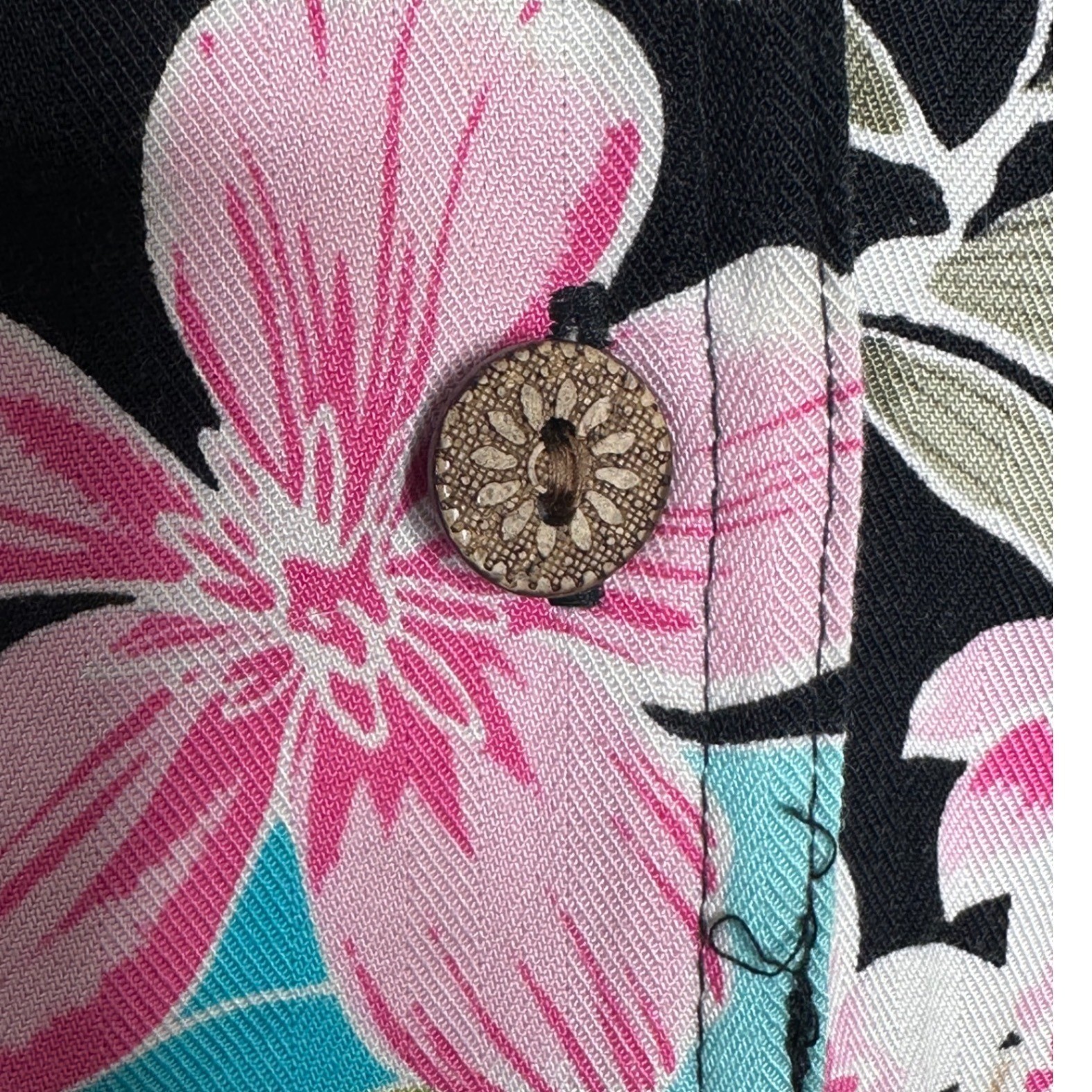 Sunset Cove VTG XL Tropical Pineapple Citrus Floral Rayon Camp Shirt Black Teal