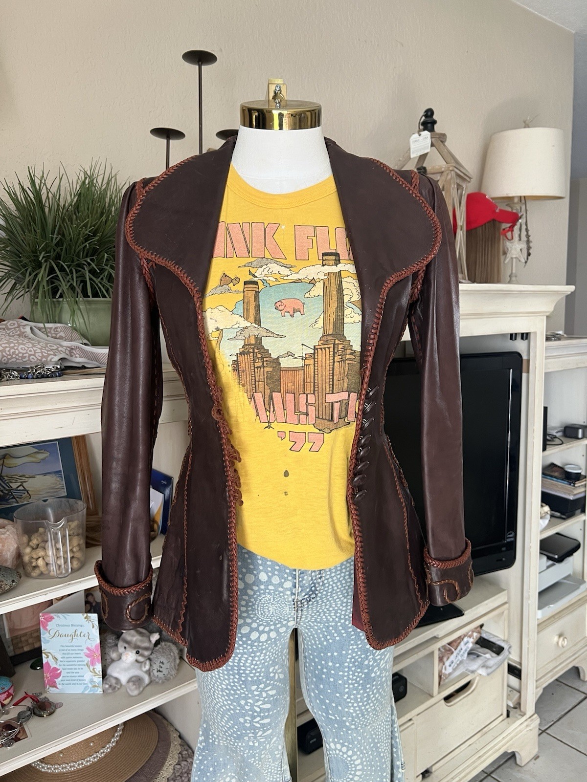 Vintage North beach Leather Co. Brown Whipstitch Blazer Jacket 5/6 RARE