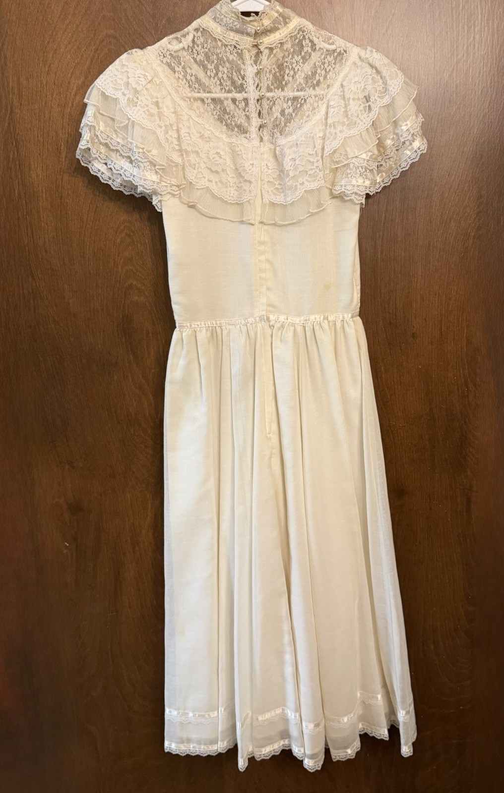Vintage Gunne Sax by Jessica Cream Lace Maxi Dress Ruffle Prairie 1970s