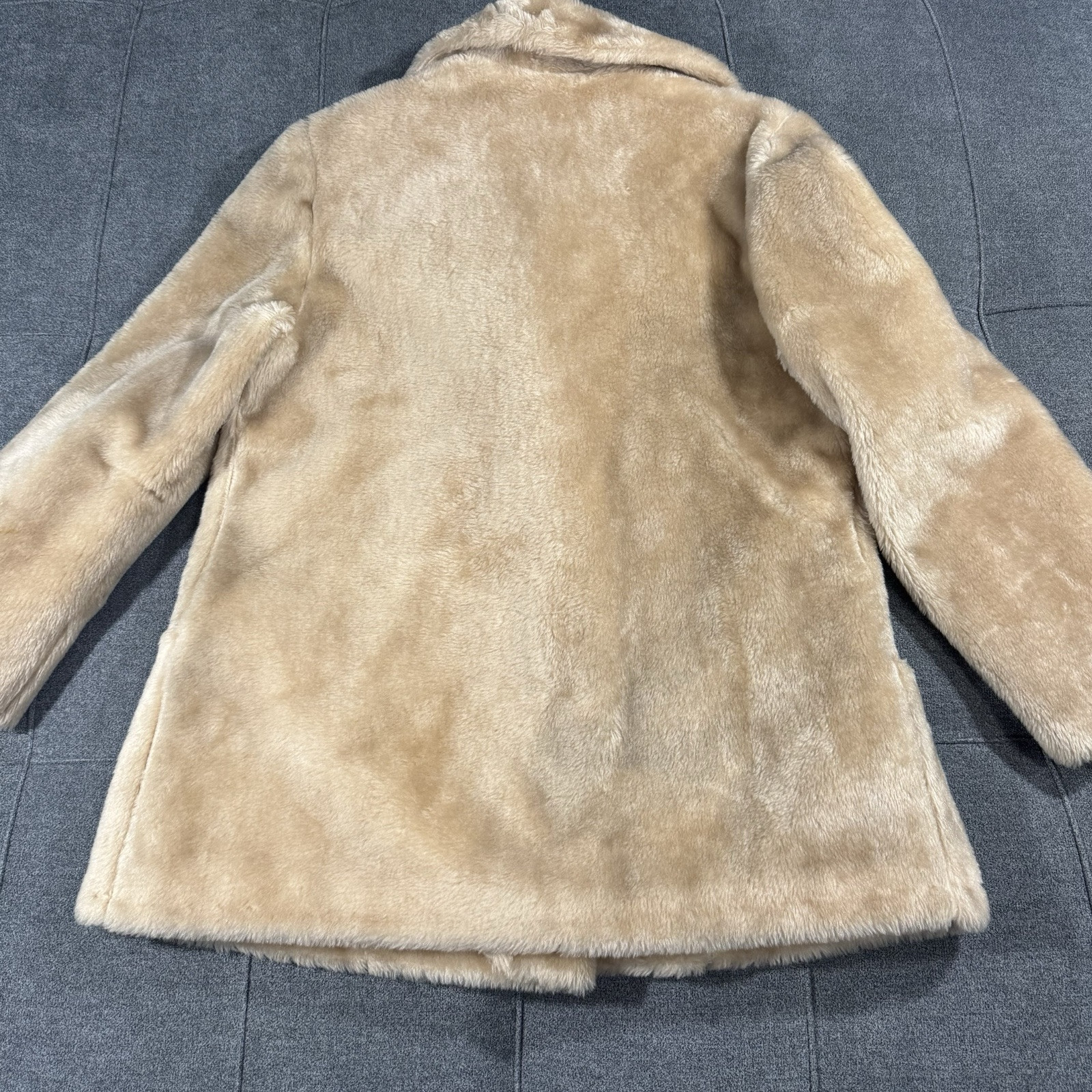 Vintage Sears Coat Womens 12 Faux Fur Camel Beige Gold Buttons Double Breasted