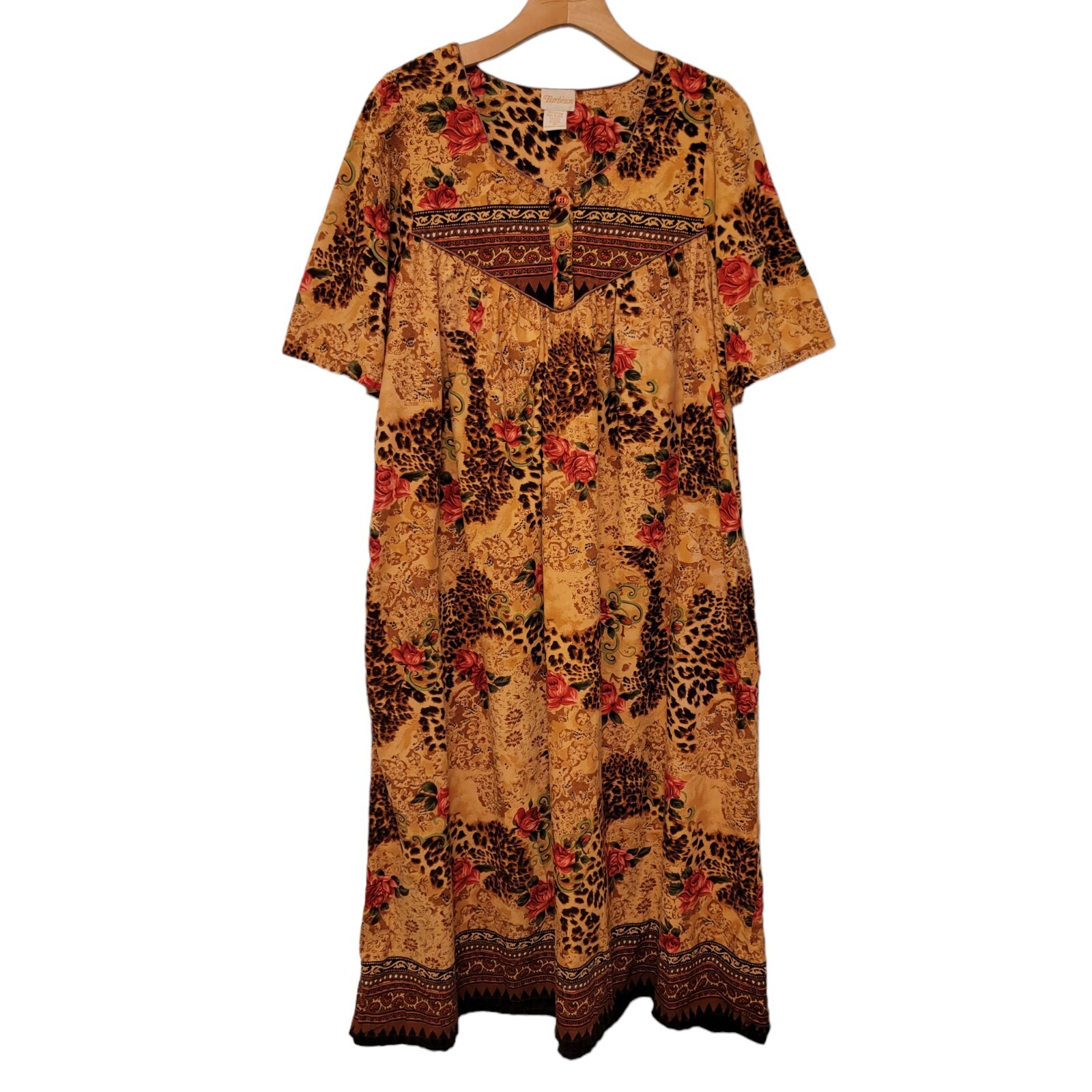 Vintage Barbizon Nightgown 100% Cotton Long Animal Floral Print Womens Medium