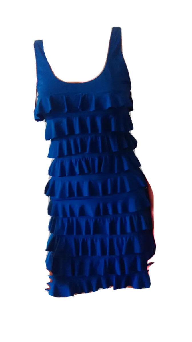 Vintage Reem Elastane Blue Layered Ruffles Ladies Mini Party/cocktail Dress S 8
