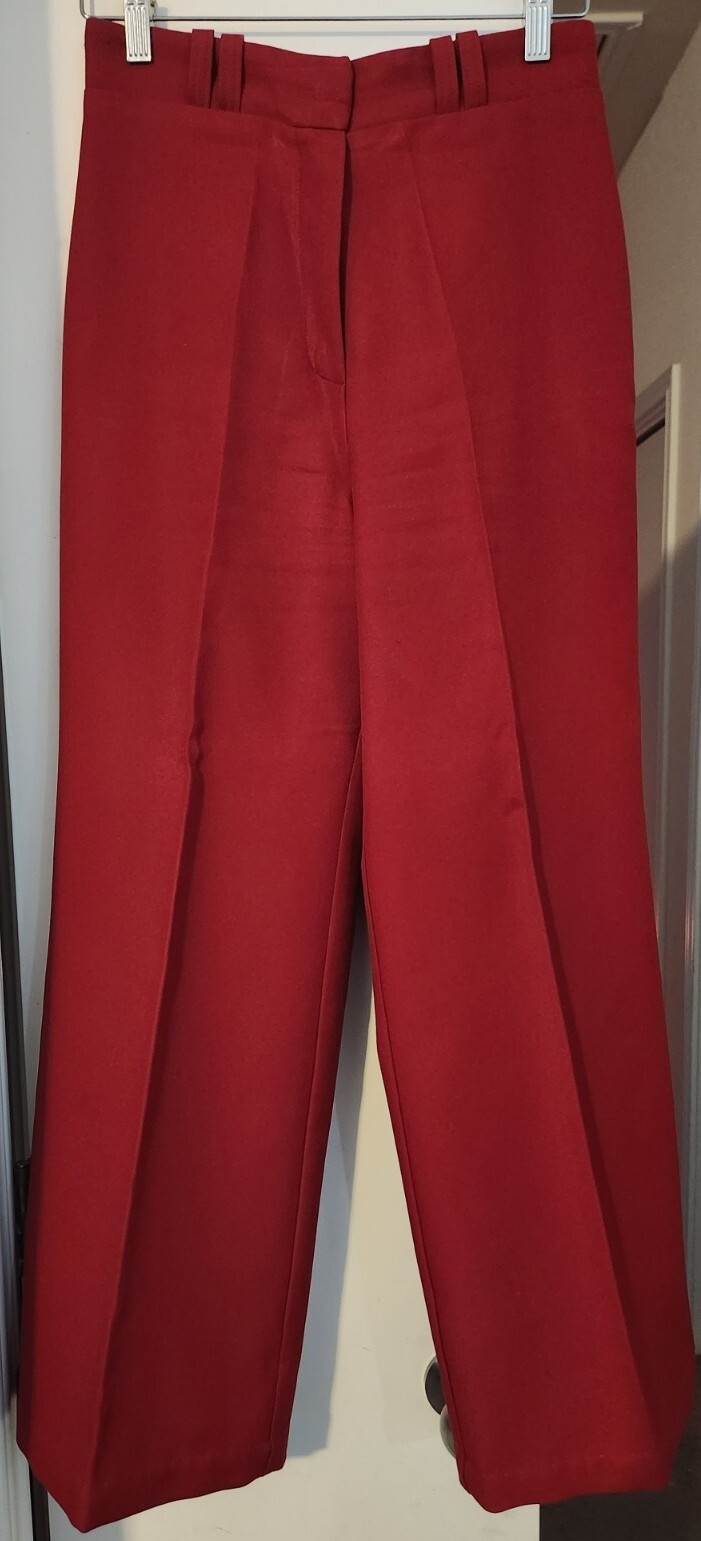 Vintage 1970s With-It Women’s Red Pants W28″ L27.5″ Bell Bottoms YKK Zip Disco