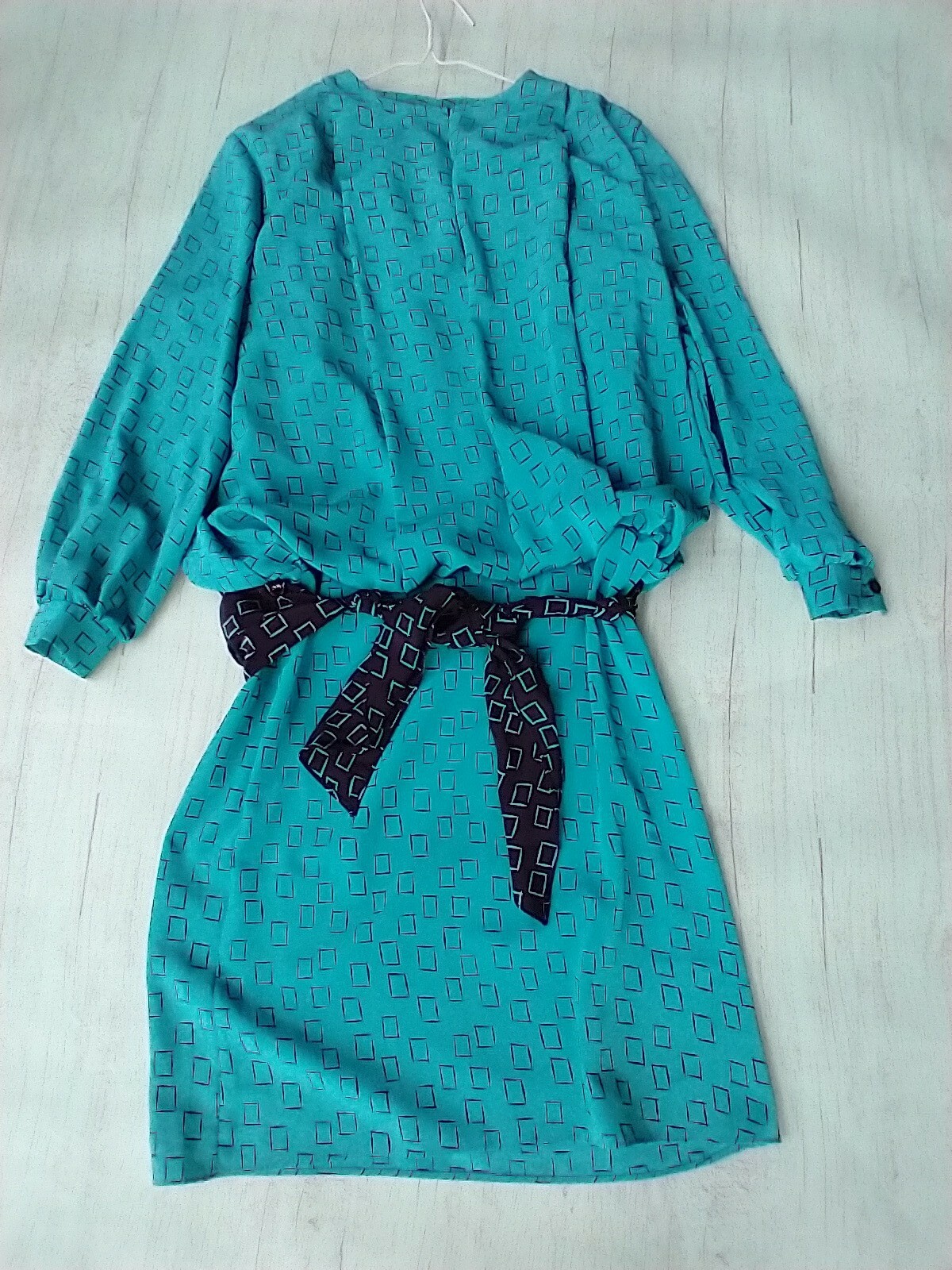 Vintage Dawn Joy Fashions Belted Dress Long Sleeve 7/8 Made in USA Shoulder Pads