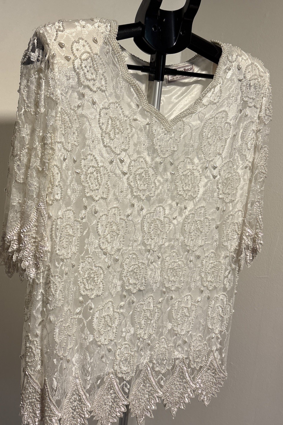 VINTAGE Creative Touch Sequined & Beaded Ivory Women’s Top – L