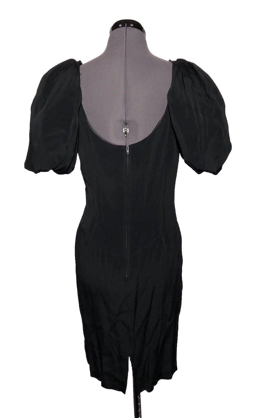 Vintage 80s Prom Dress Black Puff Sleeve Fitted Cocktail Evening Dress 35-31-38
