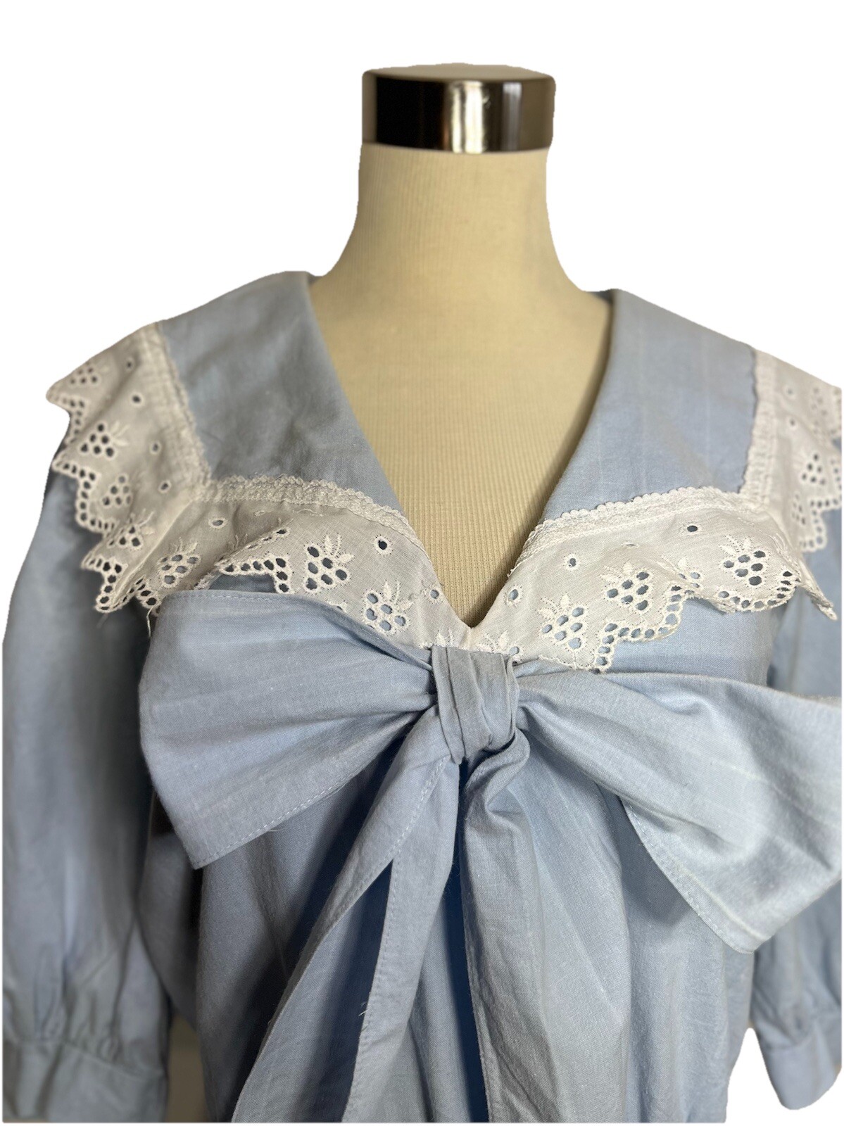 Vtg You Babes II Drop Waist 3/4 Sleeve Eyelet V Neck Prairie Fairy Dress 7