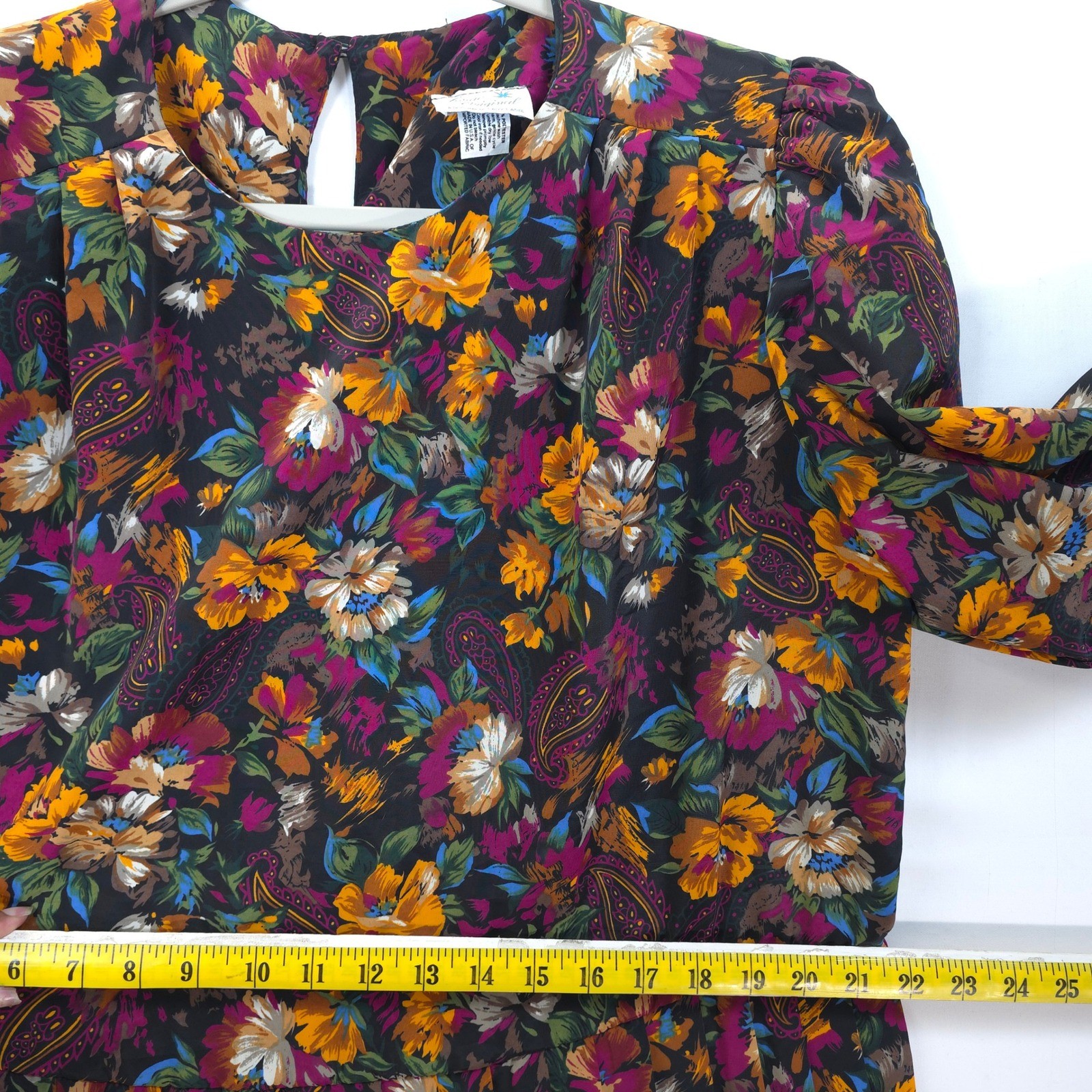 Vtg Lorac Floral Midi Dress Pleated Boho Fall Cottagecore L/ XL Romantic Boho