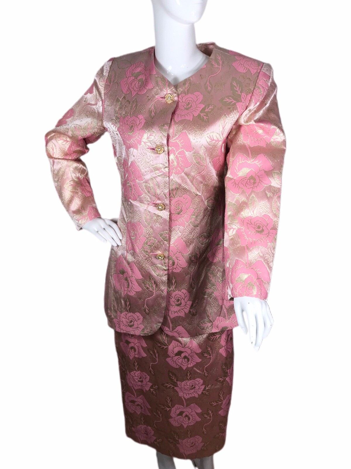 Stella Louise KB Sz 10 Fabulous VTG Pink Gold Jeweled Women’s Jacket Skirt Set