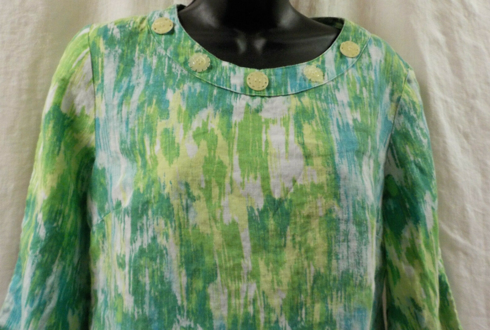 Vintage 1980’s Choices Blouse Size S Multi Color 100% Linen 3/4 Sleeves Classic