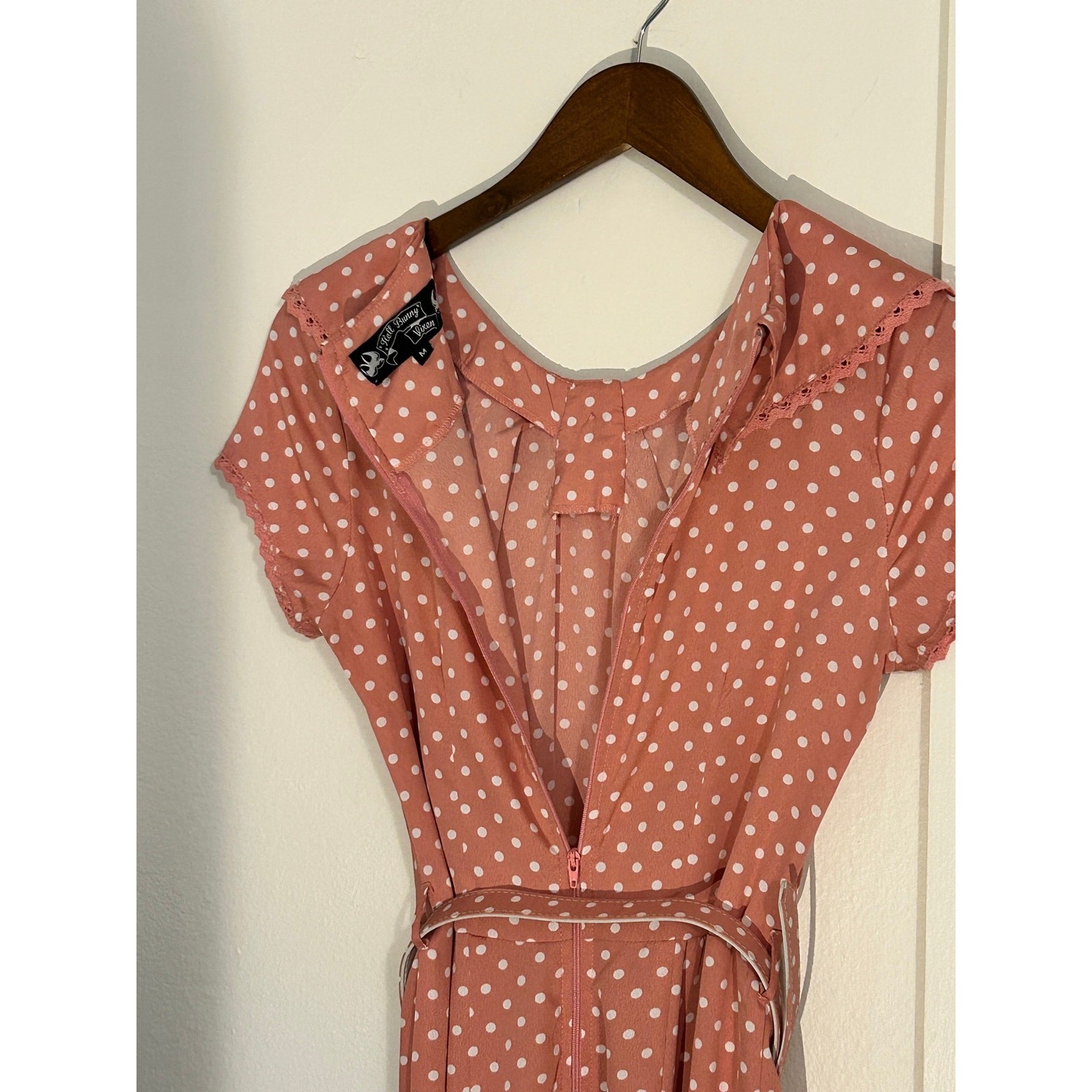 Hell Bunny Vixen Pink Polka Dot 1940s Retro Midi Dress Size Medium