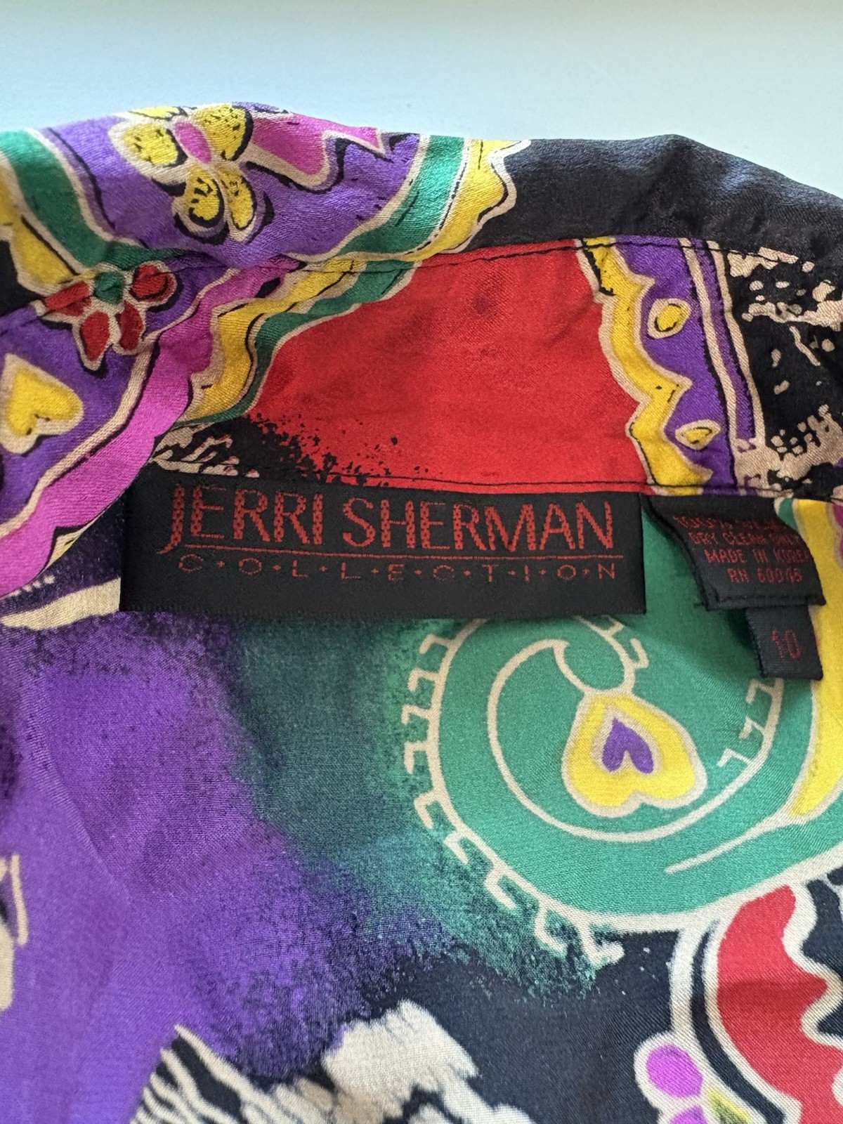 Vintage Jerri Sherman Collection Floral Paisley Multicolor Silk Shirt Blouse Top