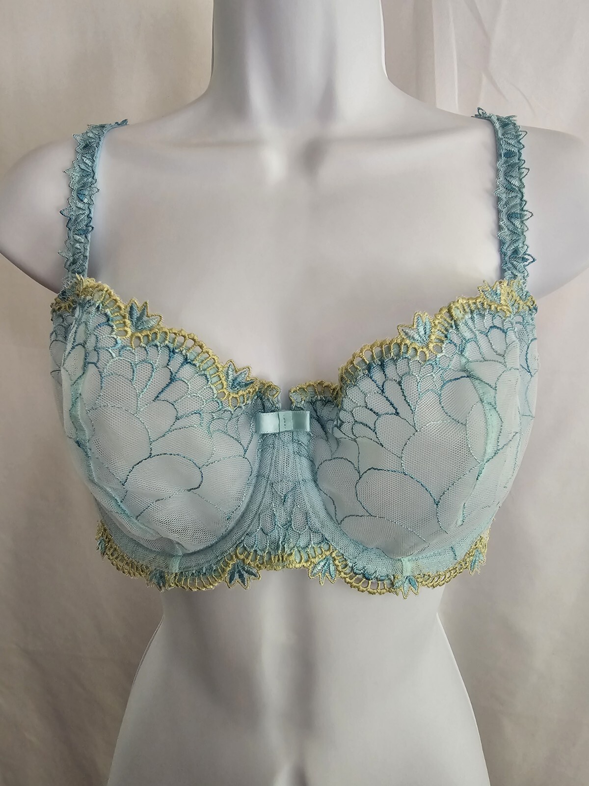 Chantelle Bra Womens Blue Ivory Unpadded Underwire Bra Size 36DD / Large