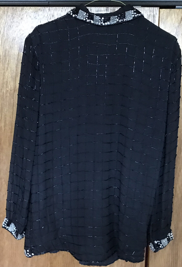 Vintage Silk Beaded Women’s Size Small Black Tunic By Midnight Run