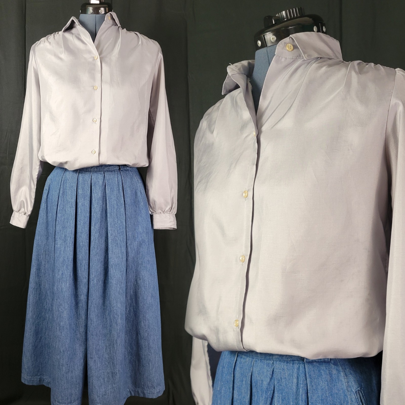Vintage Stuart Lang Grey/Silver Long Sleeved Blouse Size 6