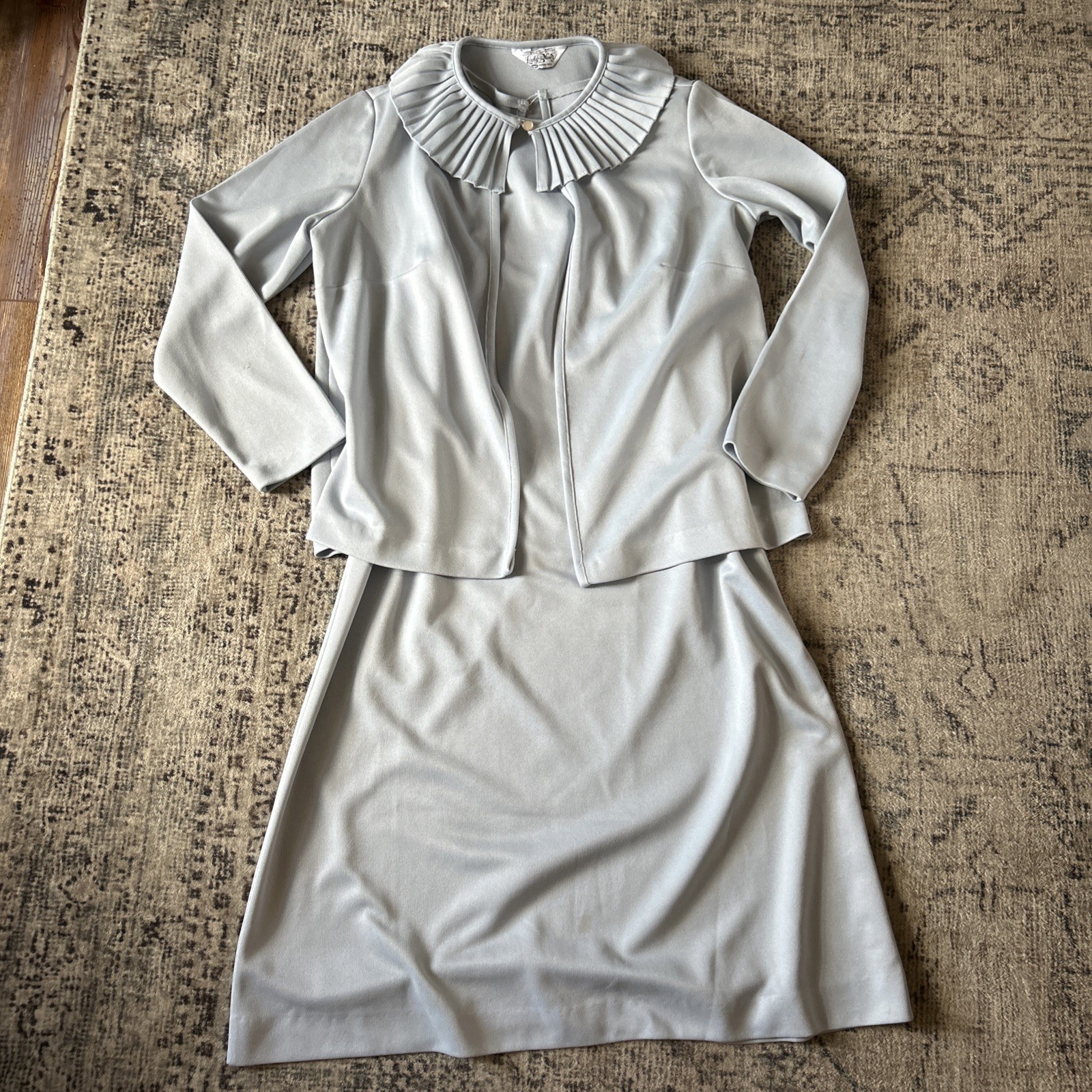 Vintage Lady Blair Blue Two Piece Set Sleeve Dress Size M 1970’s 100% Polyester