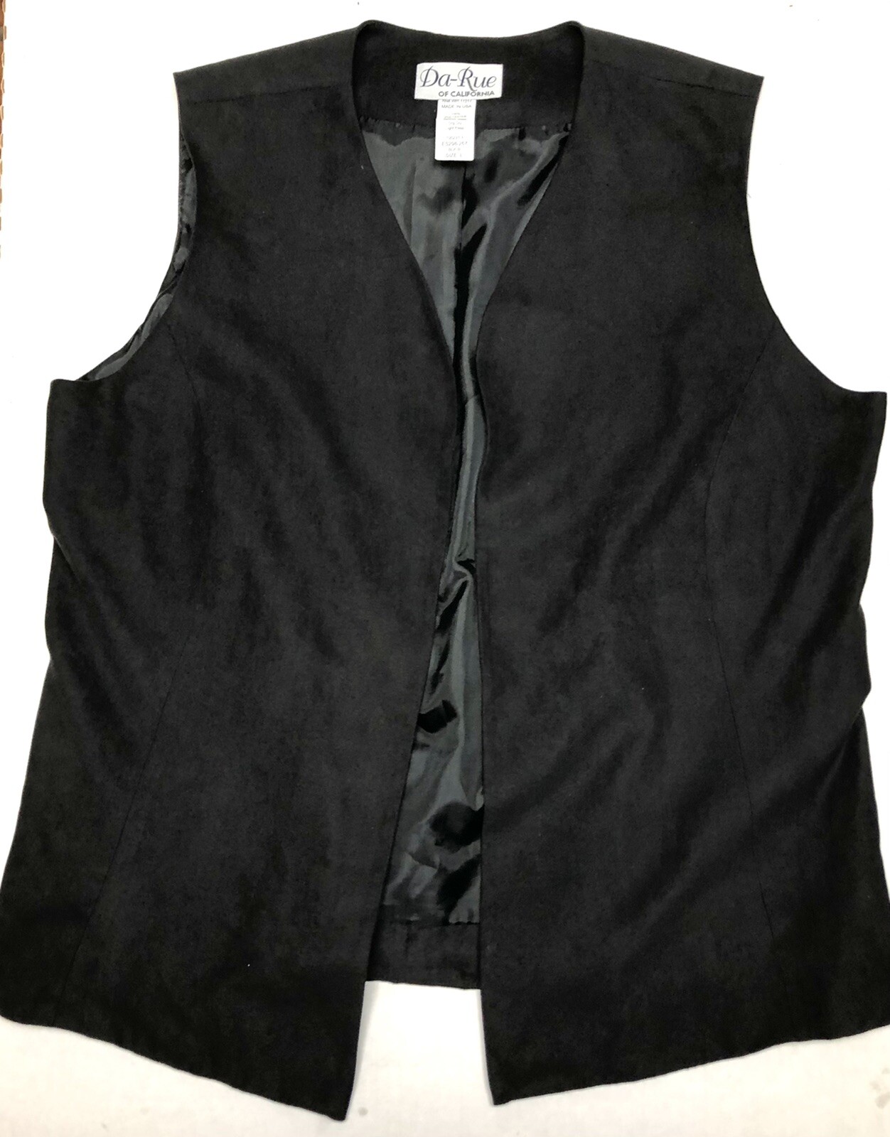 Vintage Da-Rue 2 Pc Outfit Black Vest Women Size Large Skirt Sz 14 Faux Suede B2