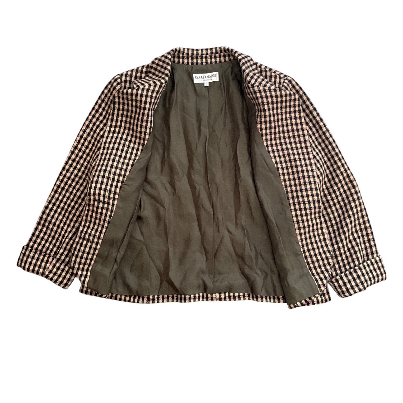 Giorgio Armani Le Collezioni Vintage Wool Plaid Cropped Blazer Women 12 Italy