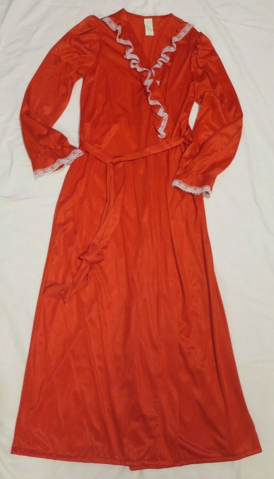 Vintage Sears Red Nylon Robe Wrap Around Tie Front Size 7 PS Small