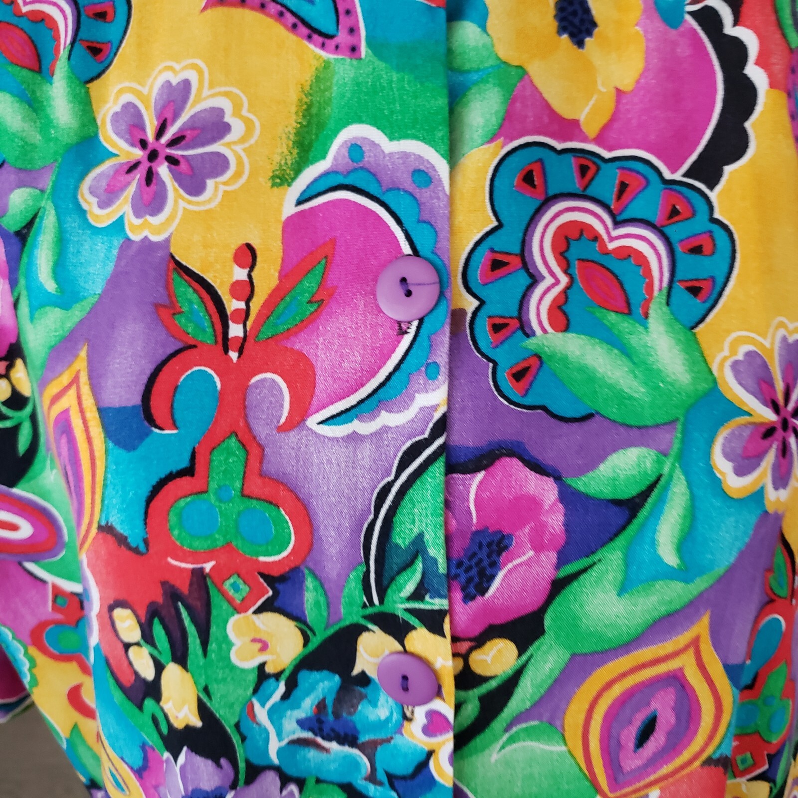 Women’s VTG California Connection Tropical Bright Hawaiian Shirt Sz Med 12-14