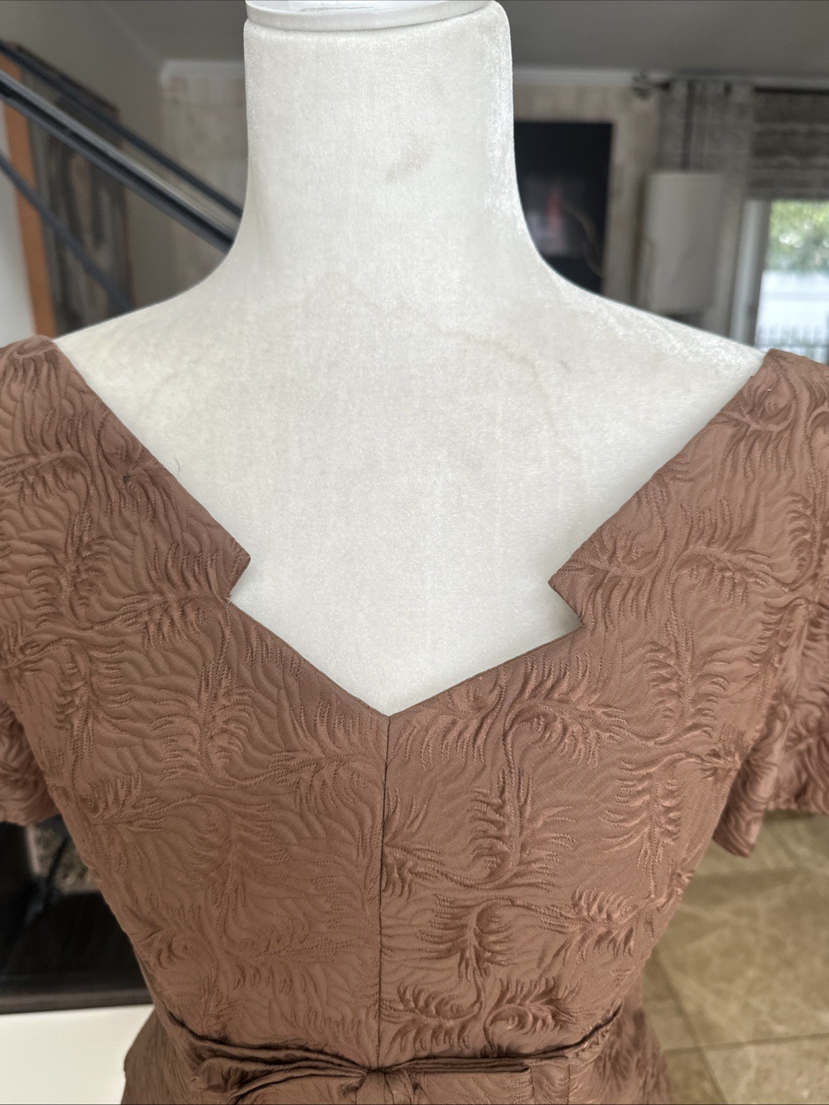 Sophie Gimbel Couture For Saks 50s Mocha Brown Silk Matelasse 3 Piece Skirt Suit