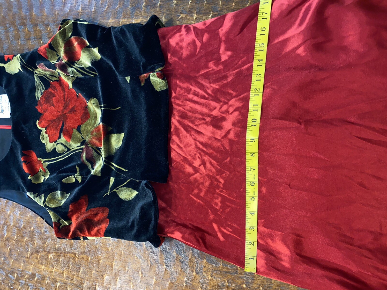 Vintage Jeffery + Dara By Tom Barra Red And Black Velour Floral Dress Gown 10 P
