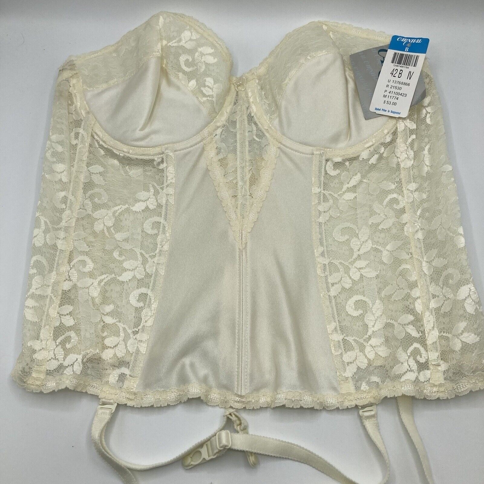 Vintage Carnival Bustier Lace Ivory 42B Bra Garters NWT Wedding Bridal Style 423