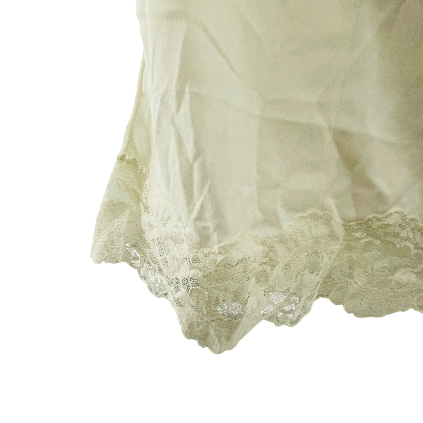 Vtg LOOMCRAFT White Half Slip Floral Embroidered Lace Silky Nylon Lace L USA