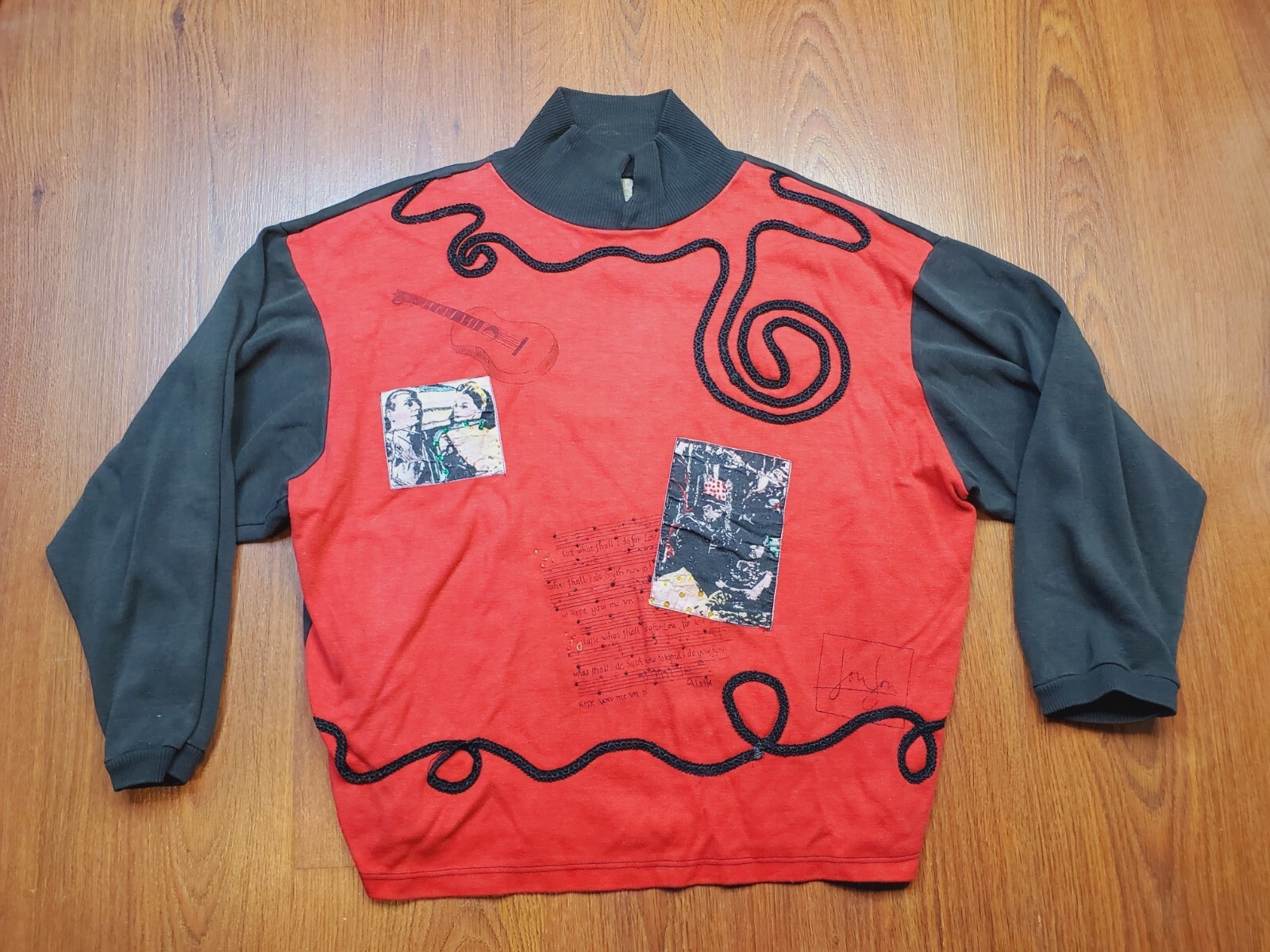 Vtg 80s Jou Jou Collection Music womens Sweatshirt Sweater red/black OSFA
