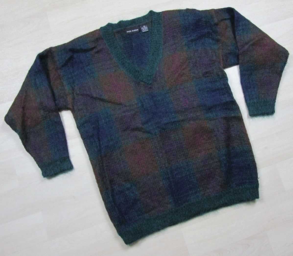Vintage 90s Paul Harris Mohair Blend Sweater Women’s (M) Shoulder Pads Plaid