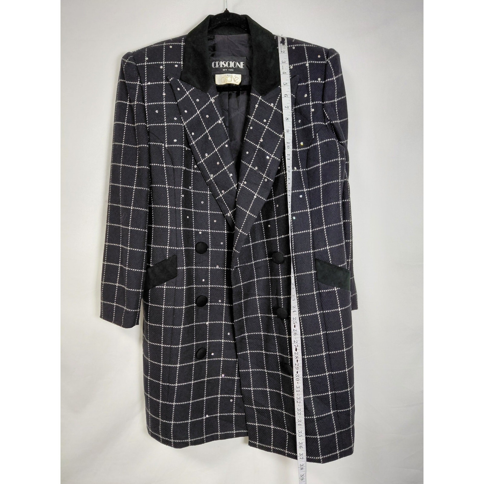 Vintage Criscione Made in USA Plaid Rhinestone Lined Jacket Women Size L