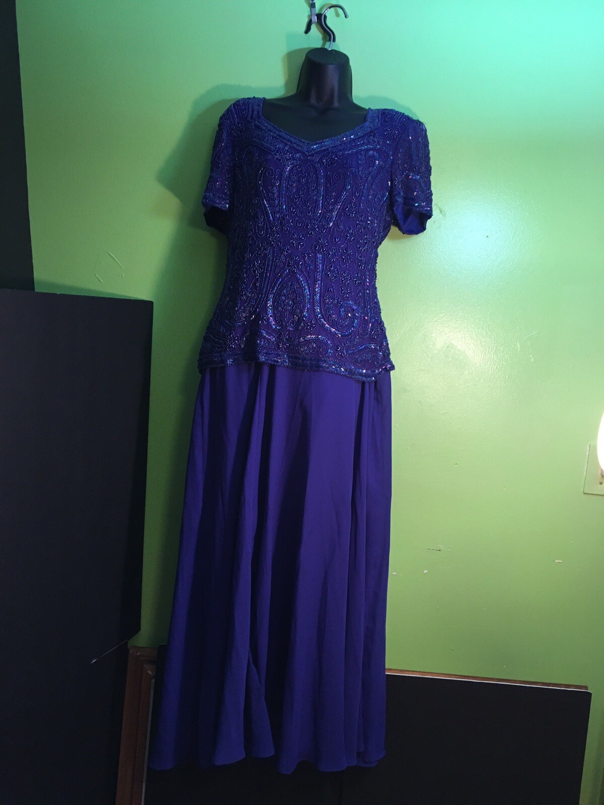Vintage Stenay Stunning Evening beaded Dress Marine Blue Size 6 With Nice Design