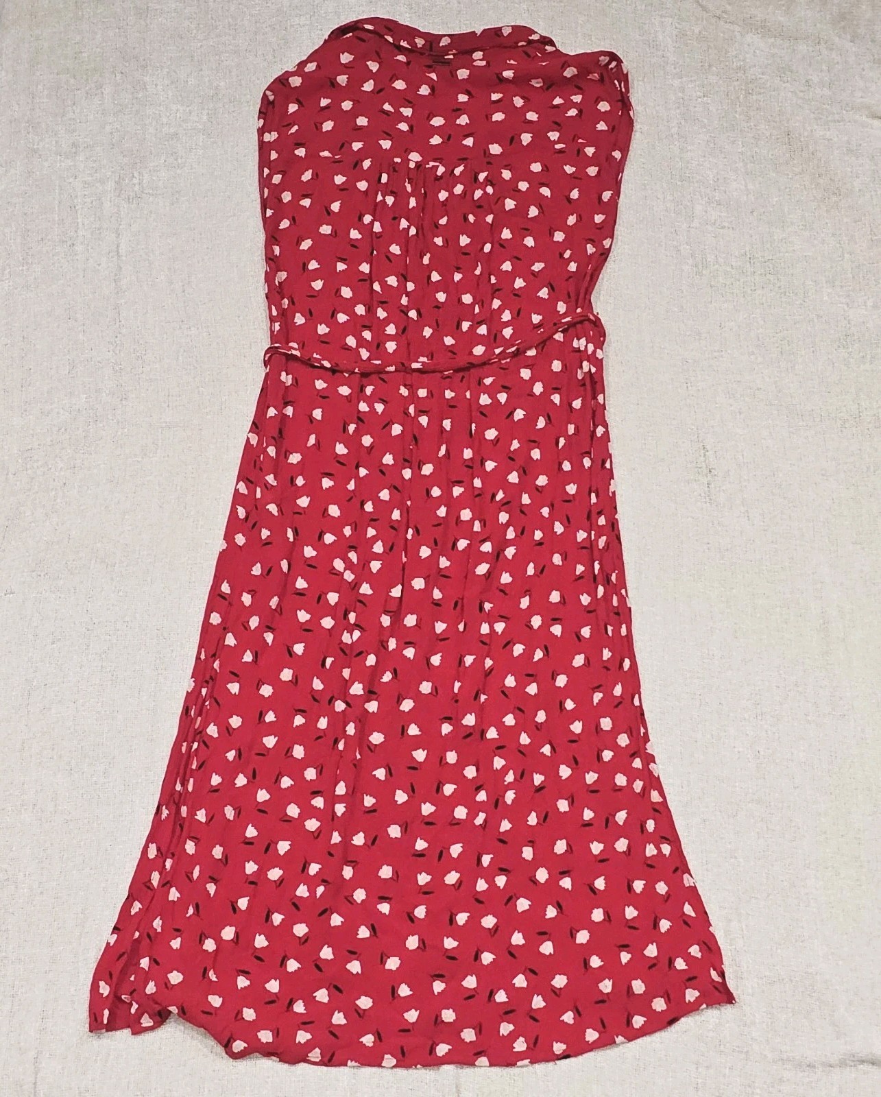 VTG Billabong Medium Full Front Button & Tie Maxi Length Red Floral Dress