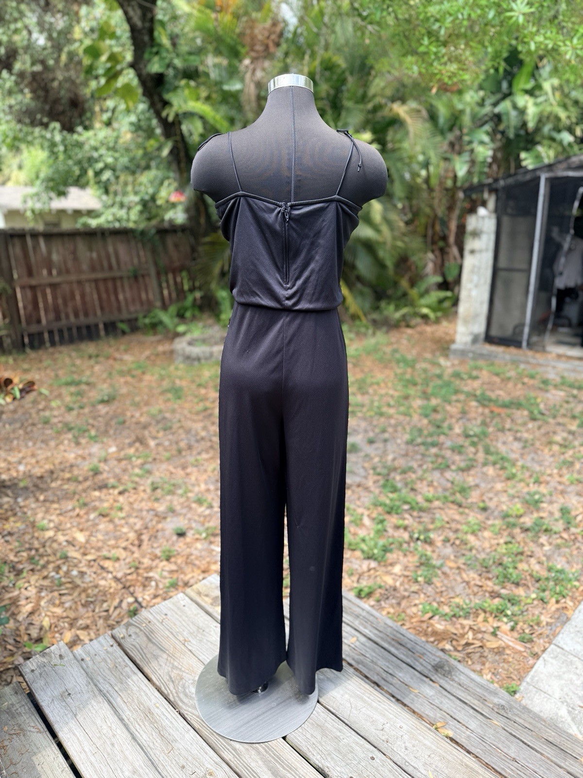 1970s Vintage Flared Polyester Jumpsuit Disco Hippie Women’s M
