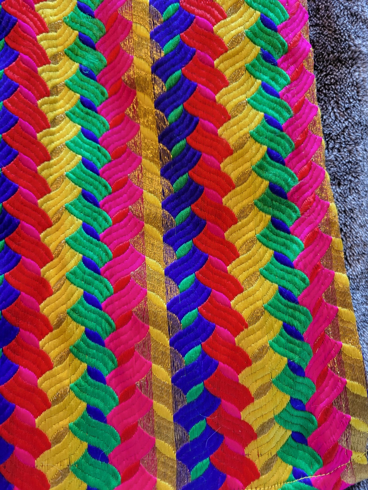 VINTAGE COLORFUL KAFTAN MINI DRESS MULTICOLOR WITH GOLD DETAILS SIZE M