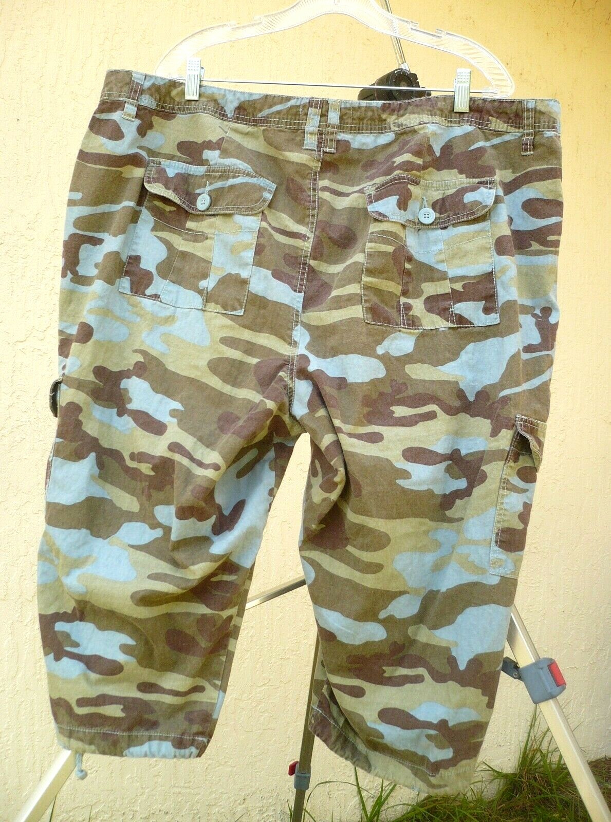 VTG 80S EARL JEAN WOMEN 1X XL L CAMOUFLAGE BLUE ARMY GREEN CROP CARGO CAMO PANTS