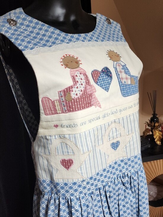 Vintage Prairie Patchwork Gingham Maxi Dress Folk Art Cottagecore Small