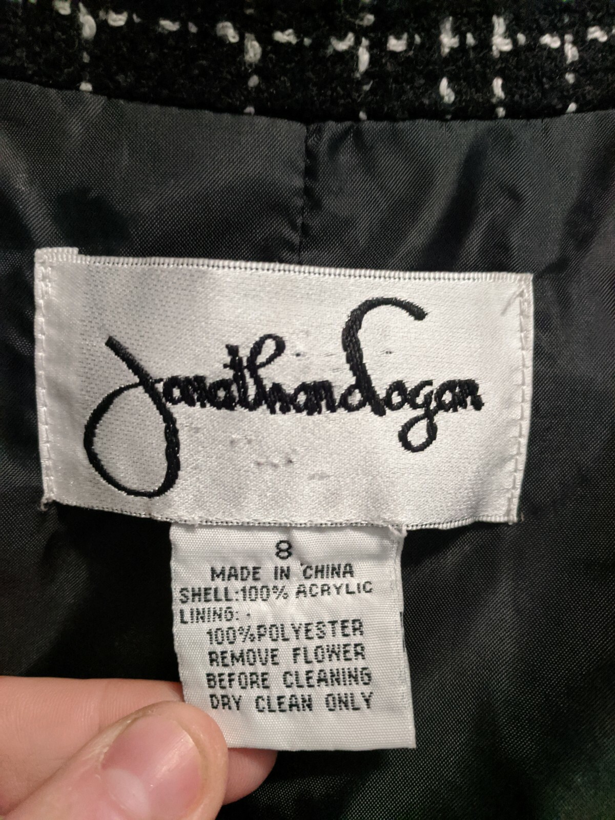 VTG Jonathan Logan Women’s Jacket Zip Lined Black White Knit Plaid Sz 8 Medium M