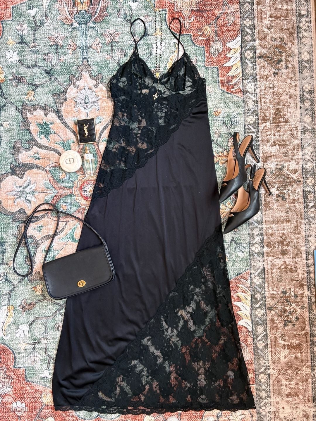 Vintage Bob Mackie for Glydons Black Lace Slip Dress